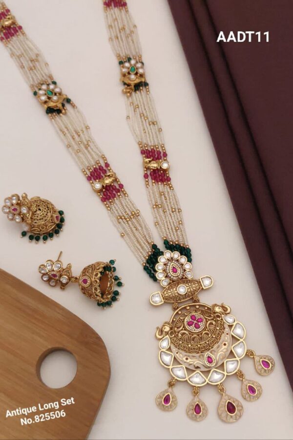 AADT11 Premium Long Antique Bridal Earrings and Jewellery Set