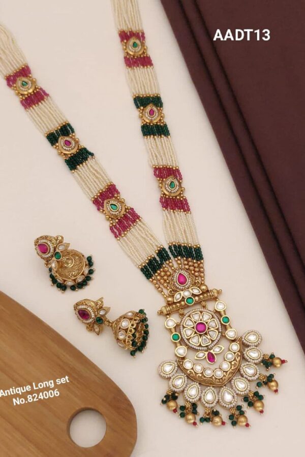 AADT13 Bridal Elegance Long Antique Jewellery Set with Earrings