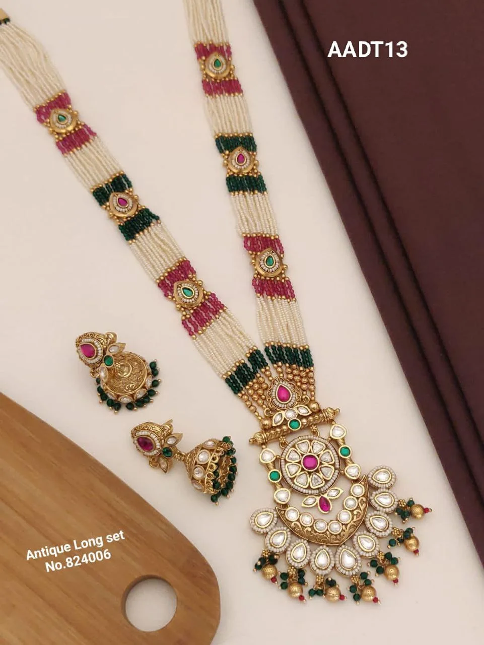 AADT13 Bridal Elegance Long Antique Jewellery Set with Earrings