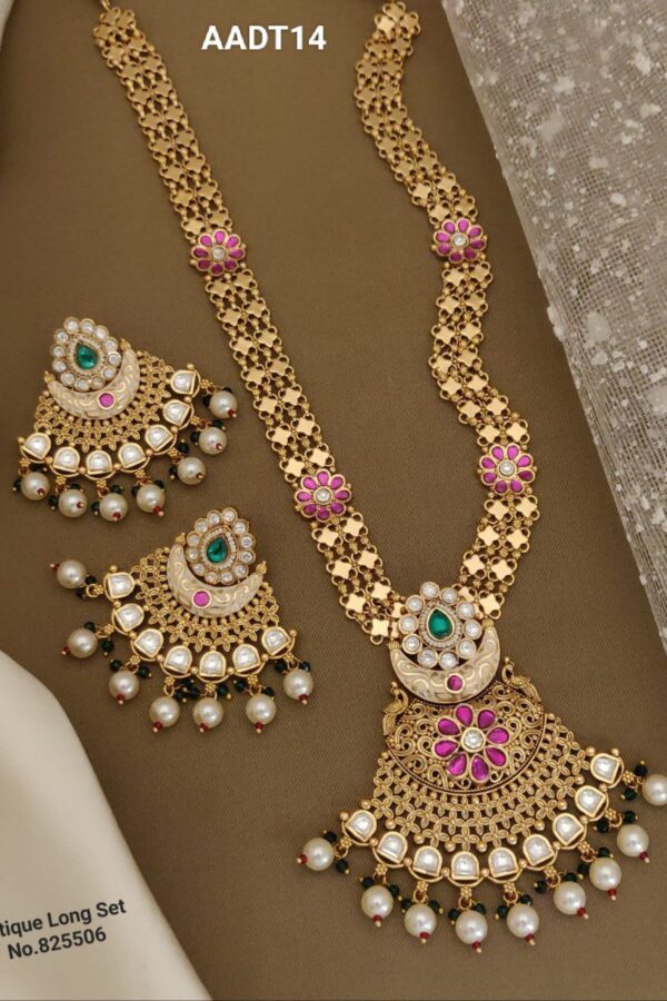 AADT14 Exquisite Long Antique Wedding Jewellery Set for Brides