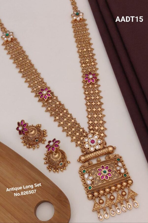 AADT15 Antique-Inspired Long Jewellery Set with Earrings for Brides