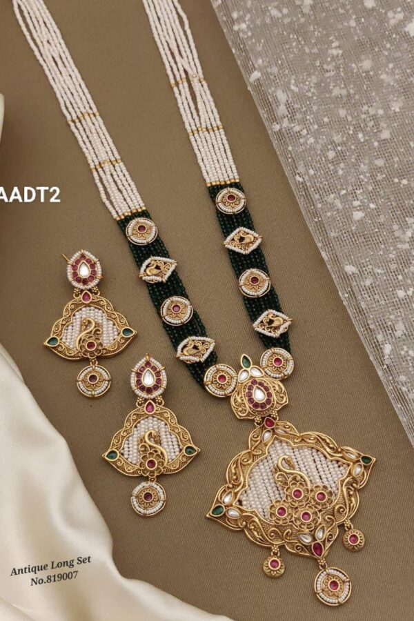 AADT2 Exquisite Long Antique Bridal Jewellery Set with Earrings