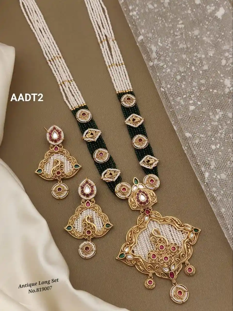 AADT2 Exquisite Long Antique Bridal Jewellery Set with Earrings