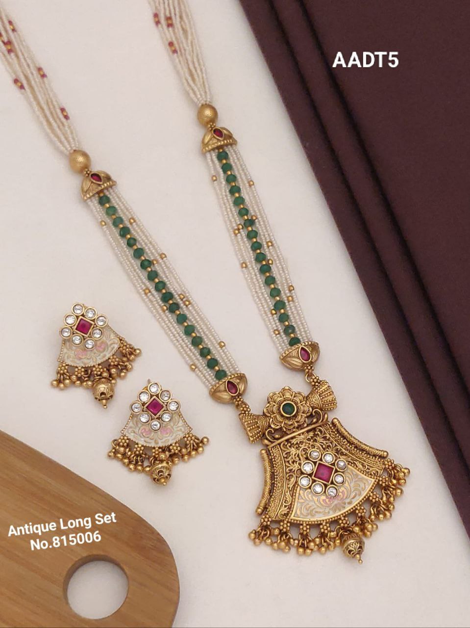 AADT5 Vintage Long Antique Bridal Jewellery Set with Earrings