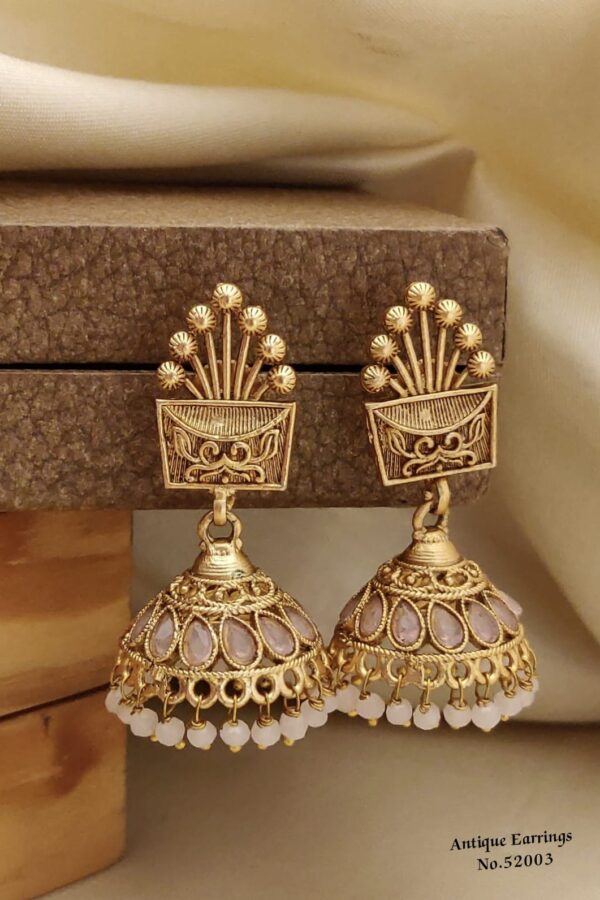 AERS20 Gold Plated Floral Earrings with Gemstones