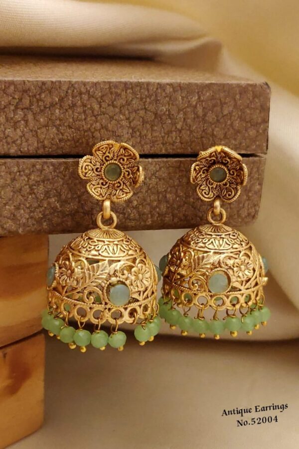 AERS21 Gold Plated Leaf Earrings with Sparkling Stones